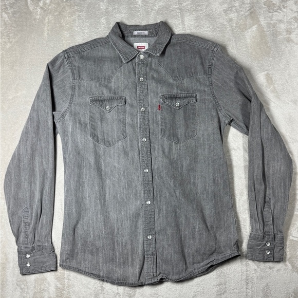 Levi's Other - Levi’s Men’s Barstow Classic Western Pearl Snap Grey Denim Jean Shirt Size Small